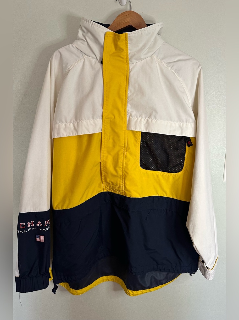Vintage Chaps Ralph Lauren Windbreaker Jacket Size Large Navy Yellow Pullover